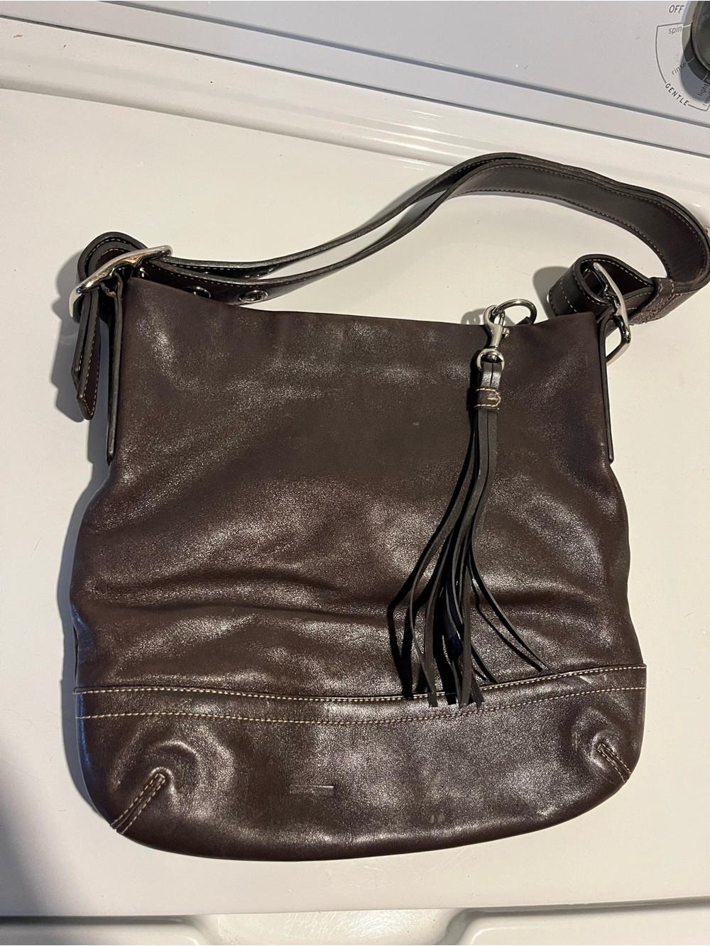 Coach purse Classic Brown Leather Shoulder Bag with Tassel